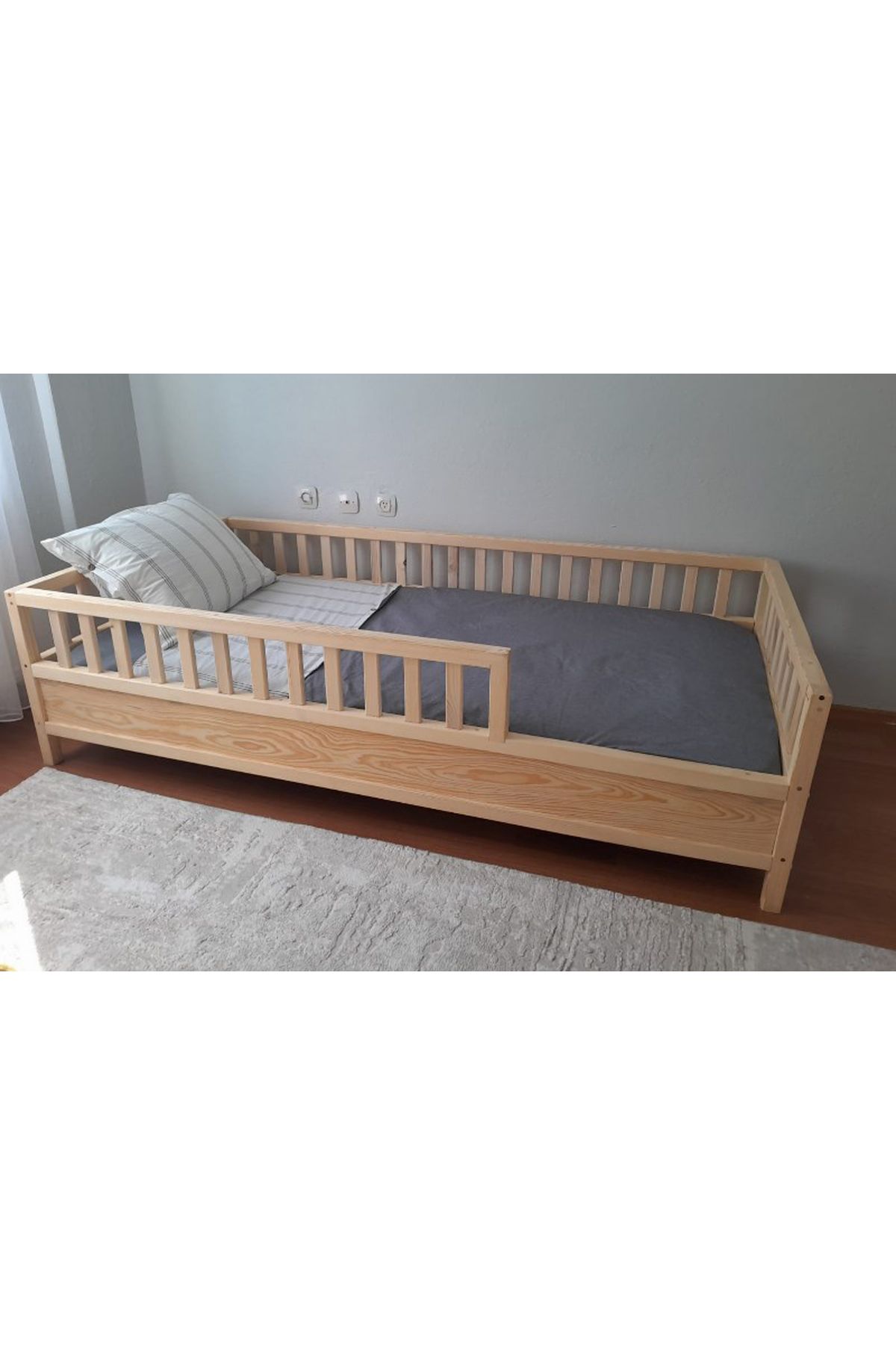 Montessori Çocuk Karyola - Montessori Yatak - Ahşap Karyola - 45 cm Korkuluklu - oppipo56