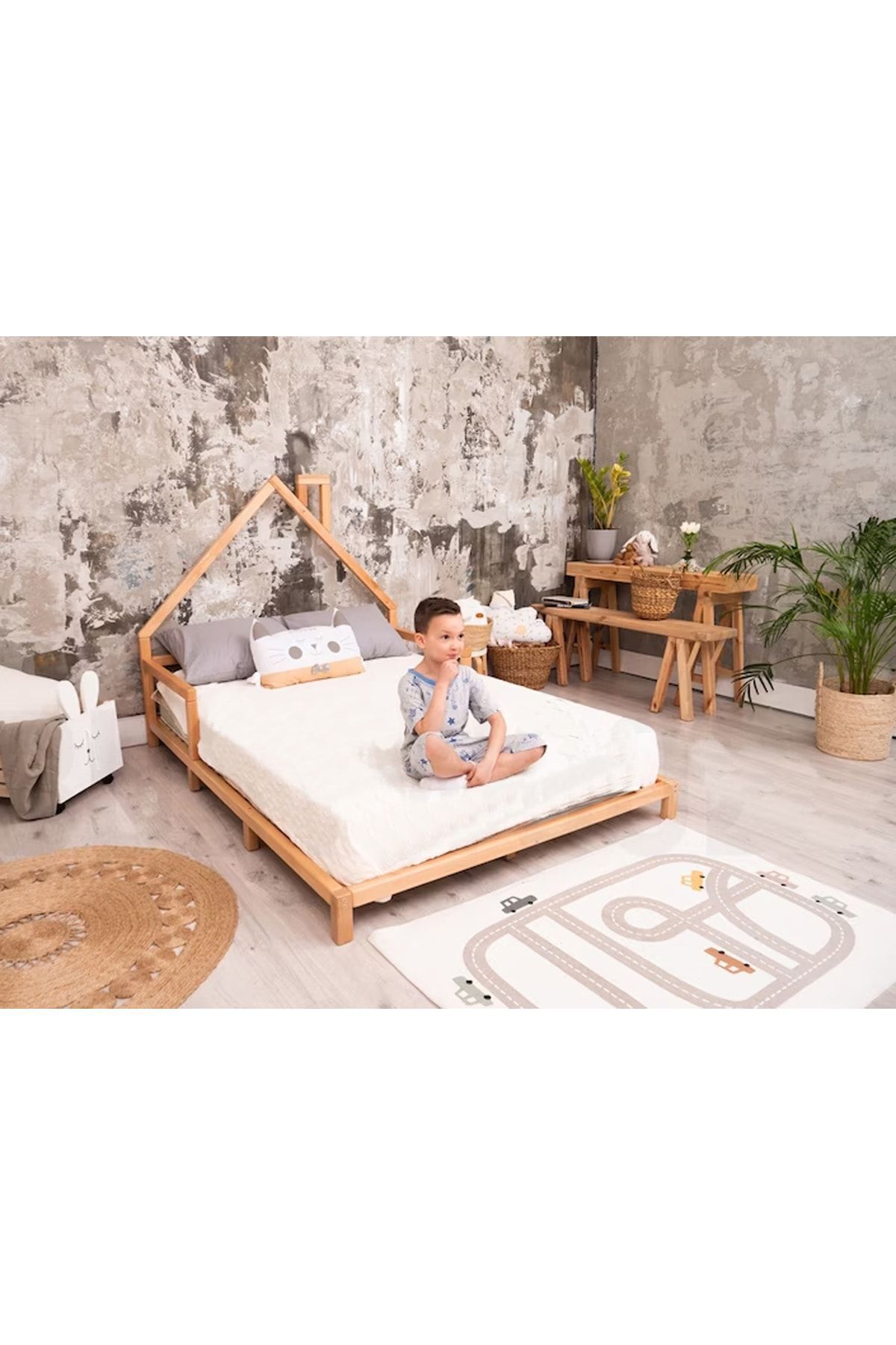 Ahşap Montessori Karyola - Masif Ahşap Karyola - Montessori Çocuk Ve Bebek Yatak Opmont-06