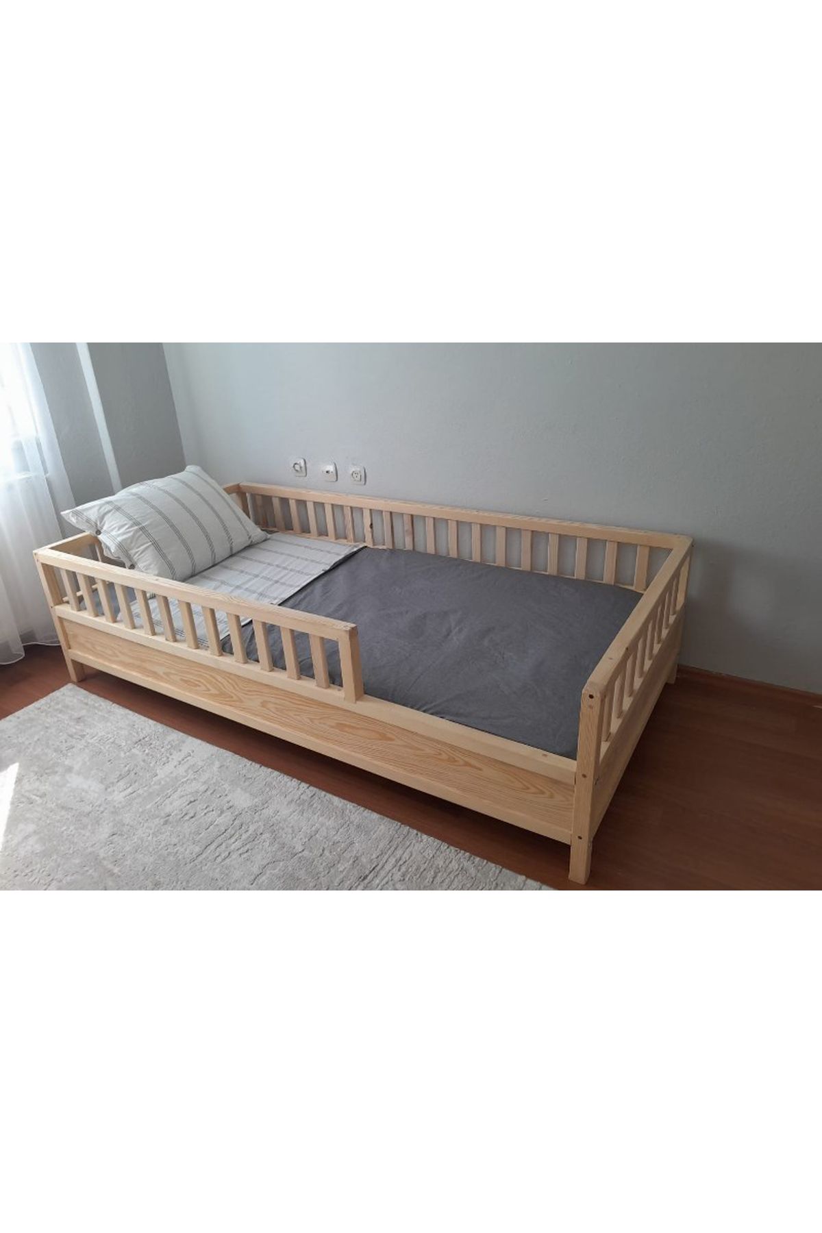 Montessori Çocuk Karyola - Montessori Yatak - Ahşap Karyola - 45 cm Korkuluklu - oppipo56