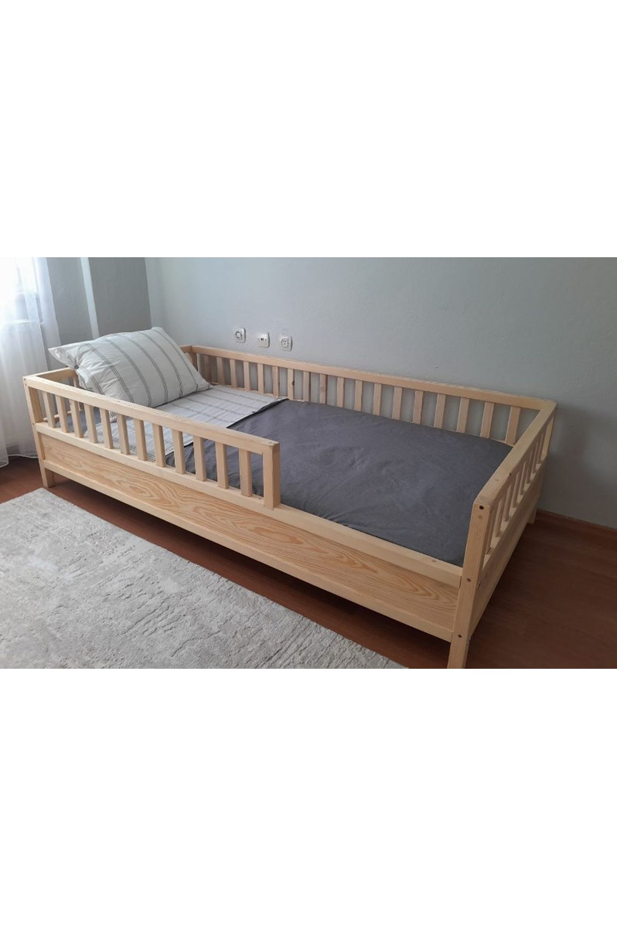 Montessori Çocuk Karyola - Montessori Yatak - Ahşap Karyola - 45 cm Korkuluklu - oppipo56