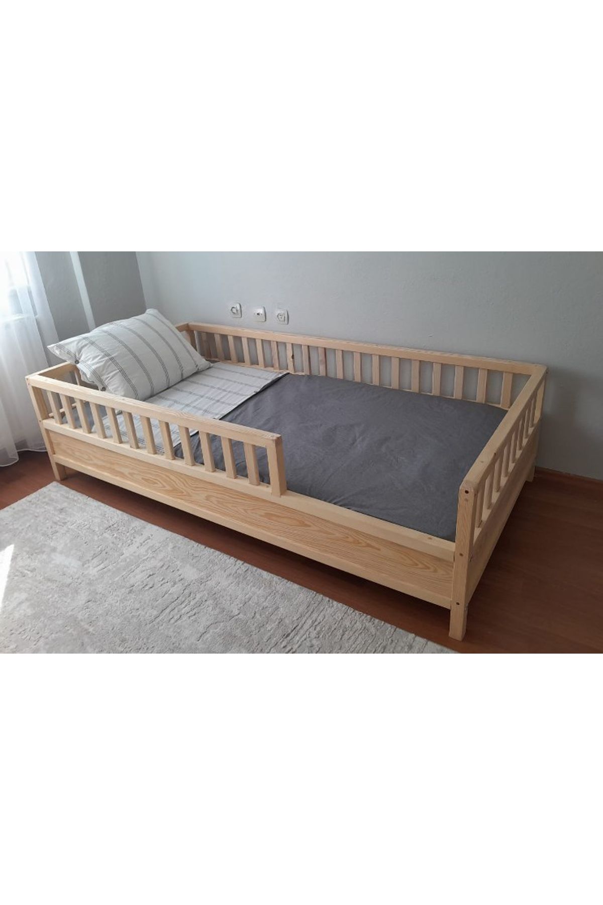 Montessori Çocuk Karyola - Montessori Yatak - Ahşap Karyola - 45 cm Korkuluklu - oppipo56