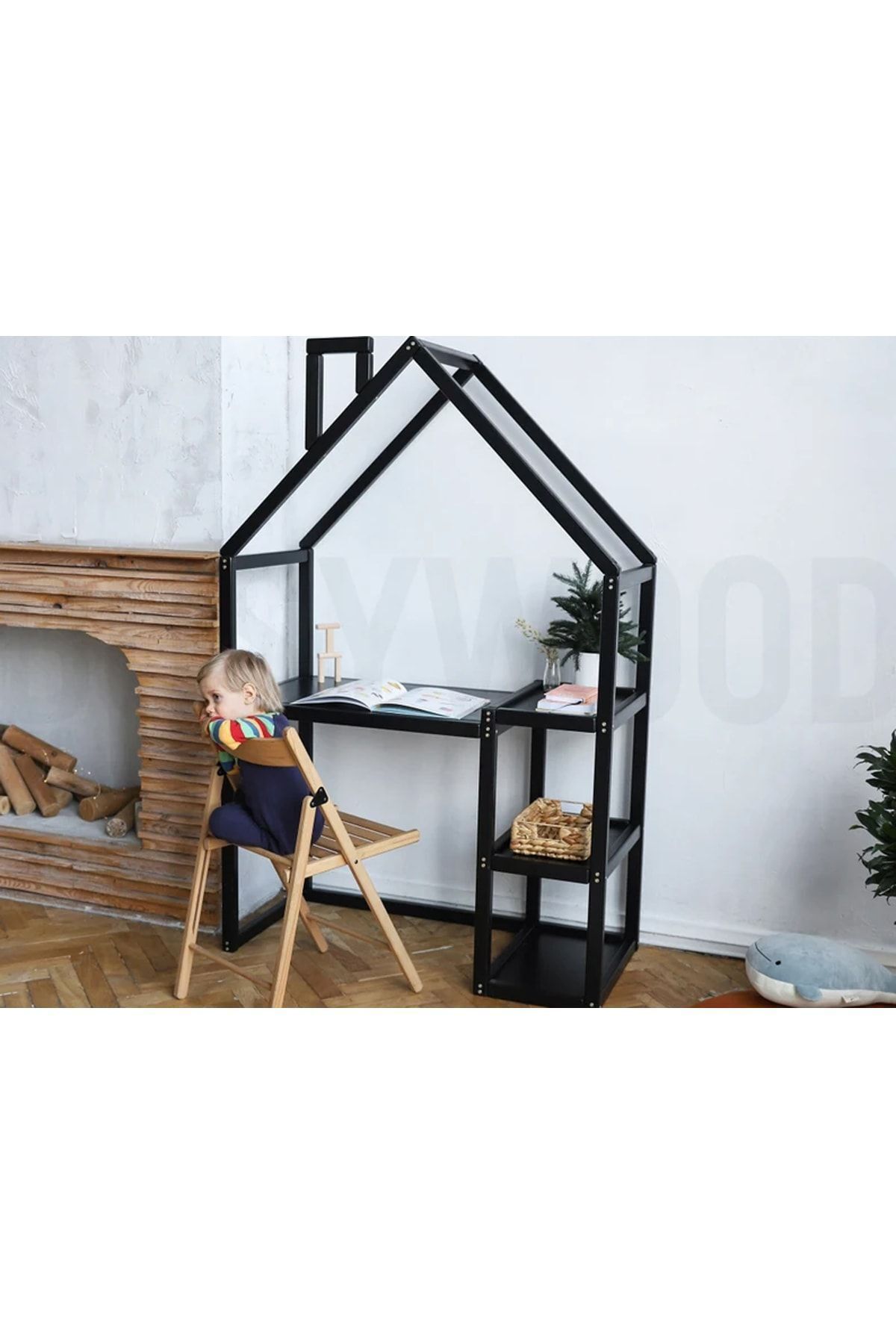 Montessori Ahşap Çocuk Çalışma Masası Siyah - Montessori Masa - Montessori Mobilya